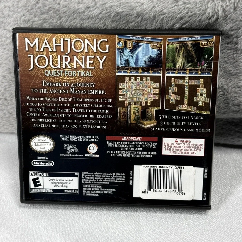 Nintendo Mahjong Journey Quest for Tikal DS Brown Puzzle Game CIB